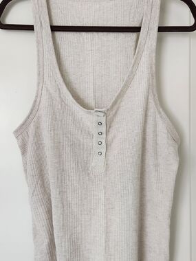 aerie Cream Ribbed Henley Tank Top